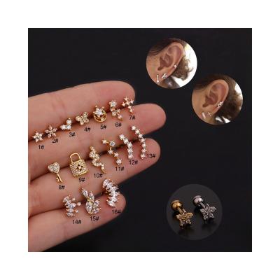 China CLASSIC New Promotion Style Hot Earbone Zircon Studs Stainless Steel Wire Creative Head Earring for sale