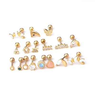 China New Fashion CLASSIC Chinese Titanium Supplier Rod Ear Bone Nail Fashion Steel Thick Gemstone Earring for sale