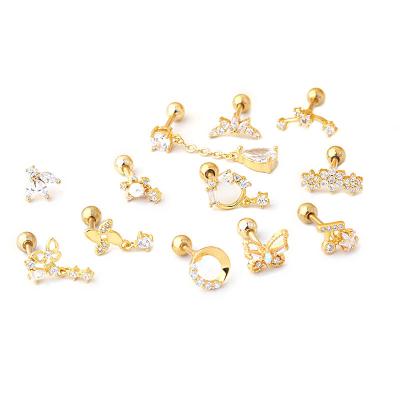 China Manufacturer Professional CLASSIC Stainless Steel Thick Rod Screw Ear Bone Nail Flower Earrings for sale