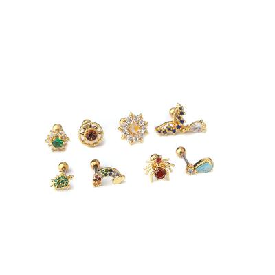 China CLASSIC Hot Selling Product Charm Colorful Zircon Fine Needle Stainless Steel Screw Ball Stud Earrings for sale