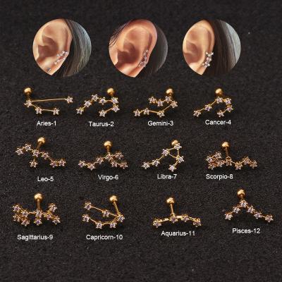 China CLASSIC Piercing 0.8*3mm Stainless Steel Stud Earrings For Women Jewelry Fashion Wild Zircon 12 Styles Earring for sale