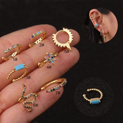 China CLASSIC U-Shape Ear Clip Color Zircon Snake-shape Earring Clips For Women Blue Zircon Earrings No Ear Hole for sale