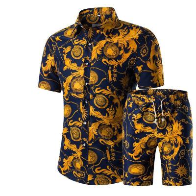 China Wholesale Breathable Printed Plus Size Mens Shirt Shorts Sets Summer Mens Short Sleeve Sets for sale