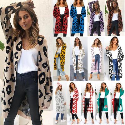 China Breathable Leopard Print Knitted Women's Jackets Fashion Women Fall Jacket Cardigan Sweater Jacket for sale