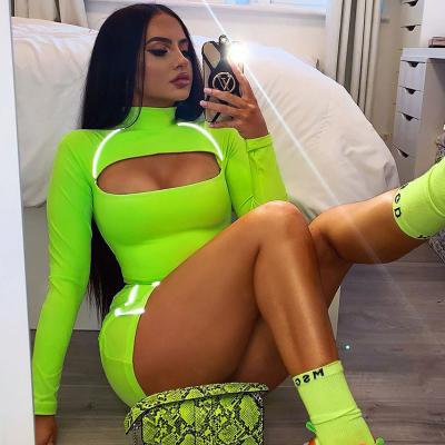 China QUICK DRY neon color long sleeve hollow out two piece top and skirt two piece set women outfits reflective skirt brand for sale