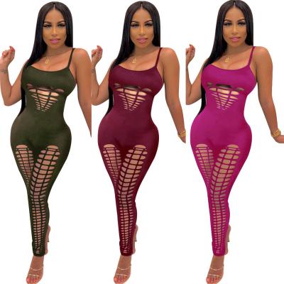 China Polyester Breathable Sleeveless Blend Summer One Piece Overalls For Women Hollow Out Overalls Sexy Women 2020 for sale