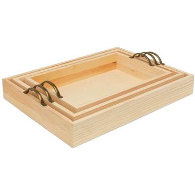 China Eco-Freindly Promotional Gift Wooden Nested Serving Tray with Handle, Three Piece Set for sale