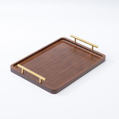 China Eco-Freindly High Quality Metal Household Hotel Binaural Tea Dish Serving Tray Coffee Cake Wooden Trays for sale