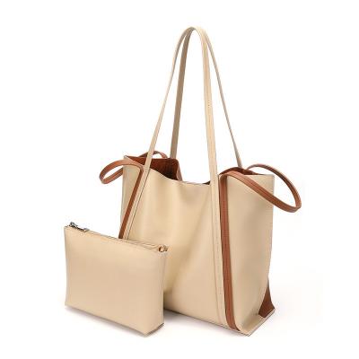 China Newest PORTABLE Tote Bag Good Quality Genuine Double Sided Color Matching Female Leather Shoulder Bag Large Capacity for sale