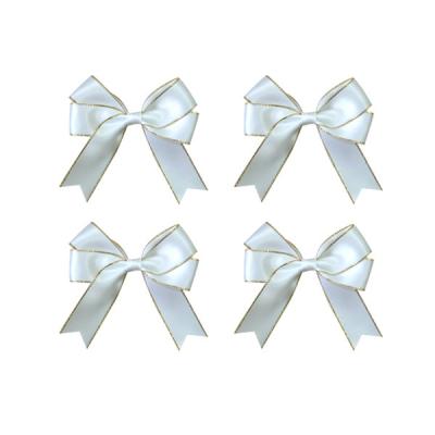 China Floral Pre Made White Satin Ribbon Bow For Gift Decoration for sale