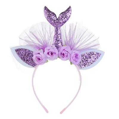 China Sweet Children's Parties Headband Mermaid Mesh Flower Animal Hair Ornament for sale