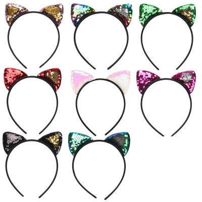 China High Quality Fabric Party Accessories Sequin Pink Cat Ear Headband For Kids Fabric for sale