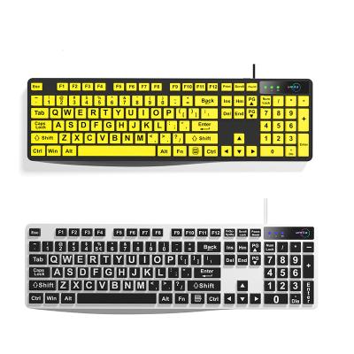 China New Large Letters Numeric Keypad Big Fonts 104 Yellow Keys Font Keyboard For Office Large Letter Printing Keyboard Good For Views for sale