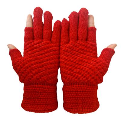 China Women's Crochet Fingerless Gloves Winter Jacquard Touch Screen Gloves Elastic Men Women Warm Acrylic Half Finger Gloves for sale