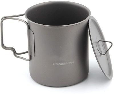 China 300ml 450ml Lightweight Outdoor Travel Pure Titanium Camping Mug With Fixed Handle for sale