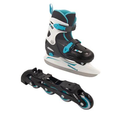 China EVA OEM 3-12 Years Old Boys Girls Kid Hard Boot 2 IN 1 Inline & Ice Skate Shoes For Kids Baby Youth CE EN15638 Certified for sale