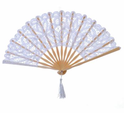 China China Lace Hand Fan Embroidery Double Deck Handmade Folding Fans Arts and Crafts Wedding Favors Beige for sale