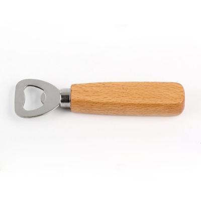 China Viable Custom Logo Stainless Steel Beer Wood Handle Bottle Opener for sale