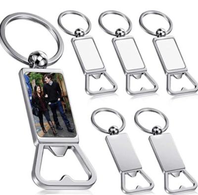 China Stored Blank Key Ring Household Kitchen Tool Sublimation Beer Bottle Opener Key Chain Metal Heat Transfer Corkscrew for sale