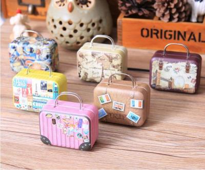 China Metal Candy Europe Style Storage Rectangle Cookie Boxes Jar Suitcase Candy Tin Box for sale