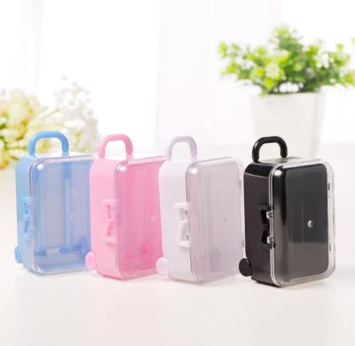 China Mini Travel Suitcase Trolley Plastic Themed Favor Box Plastic Travel 200pcs Candy Box for sale