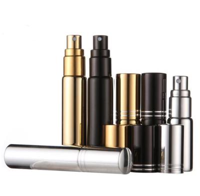 China Eco-friendly Recyclable 5ml 10ml Plating Electro-aluminum Glass Tube Perfume Spray Bottle UV Perfume Lotion Spray Sub Bottle Vial for sale