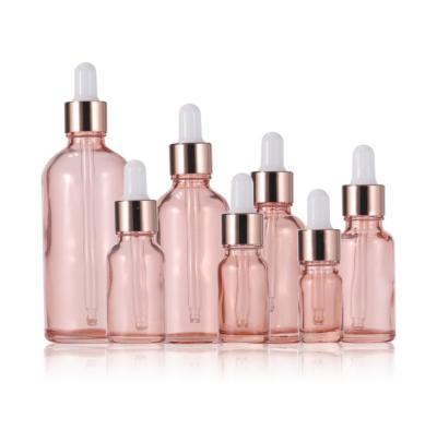 China Small Rose Gold Glass Dropper Essential Eco-friendly Recyclable Custom Oil Bottle 5ml 10ml 15ml 20ml 30ml 50ml 100ml for sale