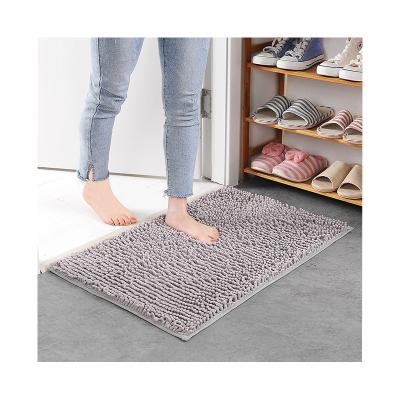 China Non-Slip Hot Salts nti-slip Soft Quick Dry Custom Square Bathroom Chenille Rug Luxury Bath Mat Grey Plush Bath Mat for sale