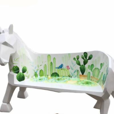 China Custom Made Outdoor Decorative Animal Fiberglass Sculpture Hippo Cartoon Theme Park China Long Fun Bench Garden Fun Bench for sale