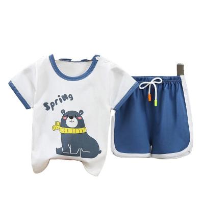 China Smart Casual Wholesale Cartoon Kids Clothing Girls Short Sleeve Suits 100% Cotton Cute Children Clothes Sets for Summer for sale