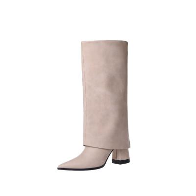 China 2022 new fashion high heel European and American suede trend but genuine leather women's boots pointed knee jumper thigh length boots pants for sale