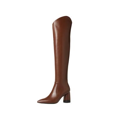 China Fashion Trend Customize Western Boots Women's Cowboy 2022V-neck MM High Heel Leather Boots Pointy High Leg Chunky BootsManual For Women for sale