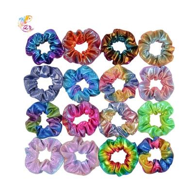 China ZY 20 color laser cloth soft hair band bronzing two color gradient pigtail large two point ring head flower for sale