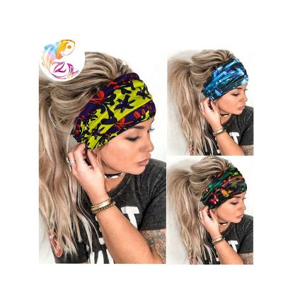 China New fashion ZY hair decoration popular large butterfly printing elastic wide version of the headband sports yoga headband sweat absorption headband for sale