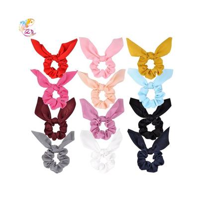 China ZY Soft Flame Tassel Knot Large Intestine Cloth Circle Solid Color Rabbit Ears Satin Headdress Headband for sale