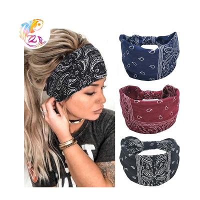 China Women Wide Art Bohemian Hairband Yoga Cloth Yoga Hair Decoration ZY Fashion Accessories Antiperspirant Absorbent Sports Headband Cotton Edge Sports Headband for sale