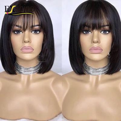 China Pixie Wigs Wholesale Short Bob Wigs With Bangs Non Cuticle Machine Made Lace Aligned Virgin Brazilian Hair Bob Wigs For Black Women for sale