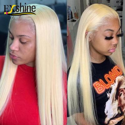 China Silky Straight Wave Raw Virgin Cuticle Aligned Brazilian Human Hair 613 Blonde Frontal Transparent Lace Front Wig With Baby Hair For Black Women for sale