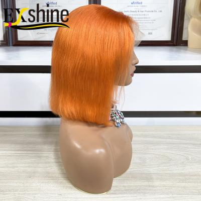 China Silky Straight Wave Colored Bob Wig Lace Front Human Hair Wigs Brazilian Virgin Hair Blonde Gray Orange Color Short Bob Yellow Blue Red Pink Cut Wig for sale