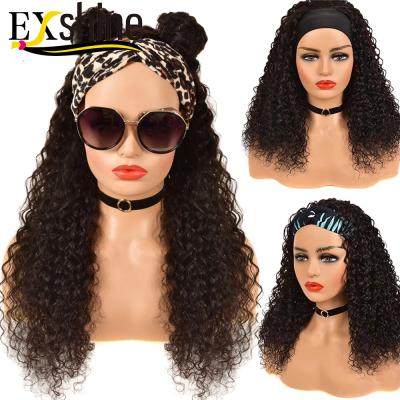 China Curly Wigs Wholesale Brazilian Virgin Hair Headband Wigs, Raw Headband Wig For Black Women, None Lace Up Wig With Attached Headband for sale