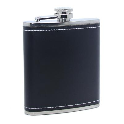 China Minimalist 7oz 200ML Seven Ounce Pocket Travel Hip Flask Stainless Steel With Cover Hip Flask Black Leather Wrapped Leather for sale