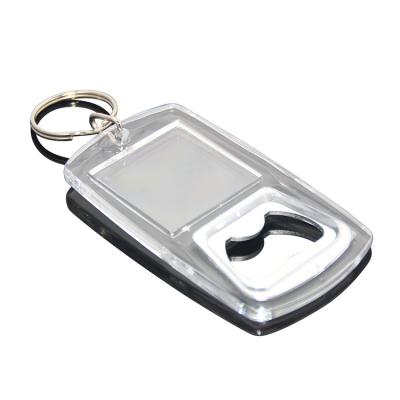 China Viable Clear Main Acrylic Metal Bottle Opener Metal Bottle Opener Tool Holder Promotional Keychain Multi Insert Photo Plastic Key Chain for sale