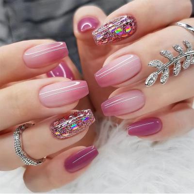 China Acrylic Custom Press On Nails Ballerina Medium Coffin French Tip Manicure Stick On Nails for sale