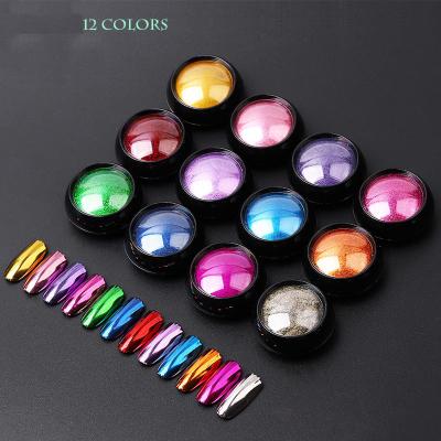 China Factory Price 12 Colors Chrome Pigment Nail Art Powder Mirror Effect Color Shifting Mirror Powder For Nails for sale