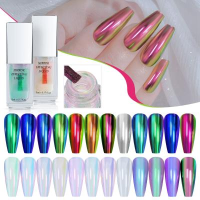 China 2023 Wholesale New Trend Private Label Aurora Mirror Nail Liquid Magic Chrome Nails Mirror Powder for sale