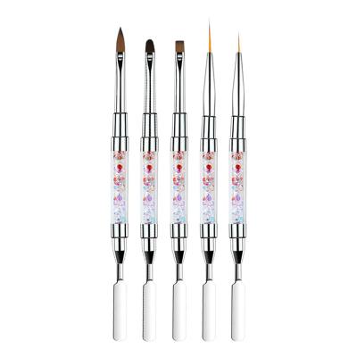 China Factory Custom Logo Metal Handle Liner UV Gel Nail Pusher Brush Set Nail Art Acrylic Brushes for sale