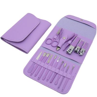 China Foldable 12/16 pcs Stainless Steel Nail Clippers Cutter Kit Nail Care Manicure Set for sale