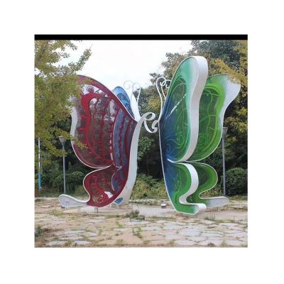 China Outdoor Community Stainless Steel Metal Cavity Animal Garden Butterfly Sculpture Ornament Custom for sale