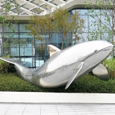 China Stainless Steel Outdoor Abstract Landscape Sculpture Mirrored Dolphin Wrought Iron Sales Office Europe Plaza Animal Sculpture for sale