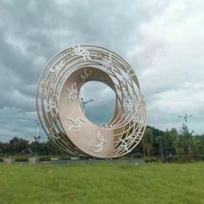 China Creative Stainless Steel Ring Metal Sculpture Modern Custom Landscape Building Landmark Sculpture Art for sale